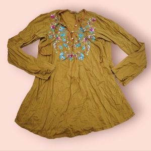 Johnny Was Embroidered Mustard Tunic Top